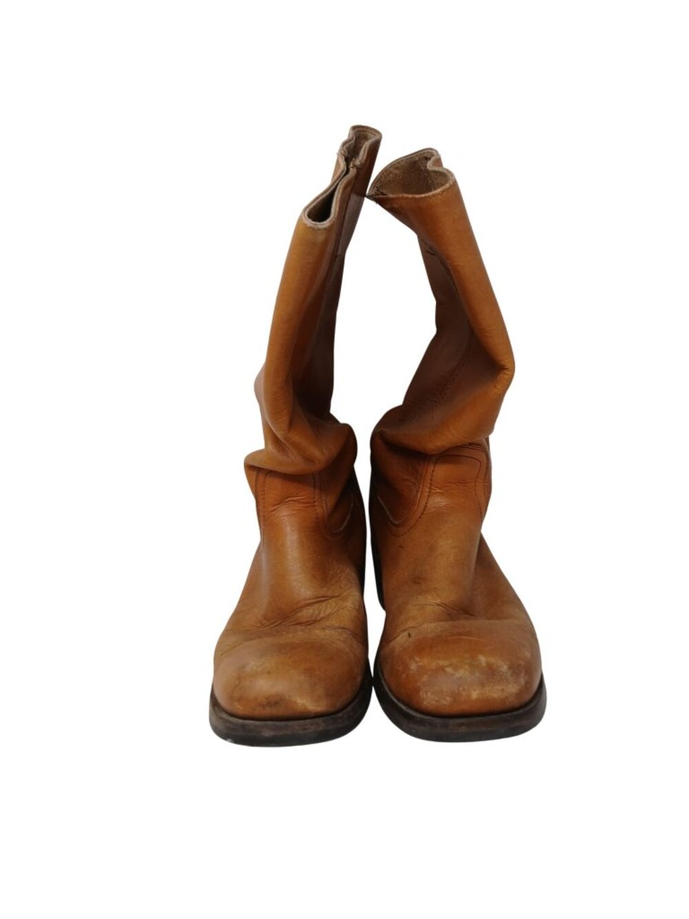 VTG Frye Tan Leather Slouch Western Boots Womens 10D Distressed Pull-On #1-1